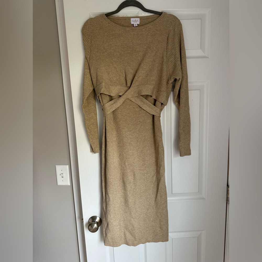 Isabel Maternity by Ingrid & Isabel – Long Sleeve Wrap Sweater Dress Oatmeal, XL
